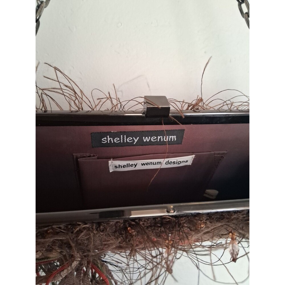 Shelley Wenum Designs Y2K Boho Tapestry Feather Trim Chain Shoulder Bag Purse - Picture 3 of 5